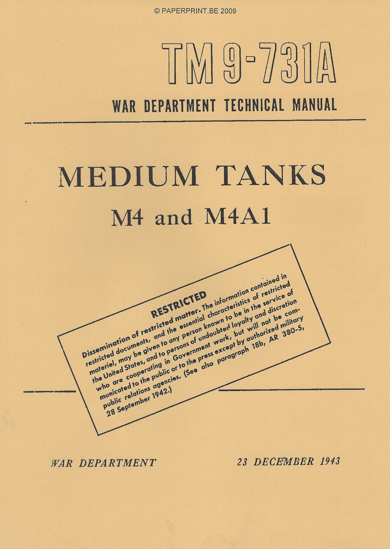 TM 9-731A US MEDIUM TANKS M4 AND M4A1